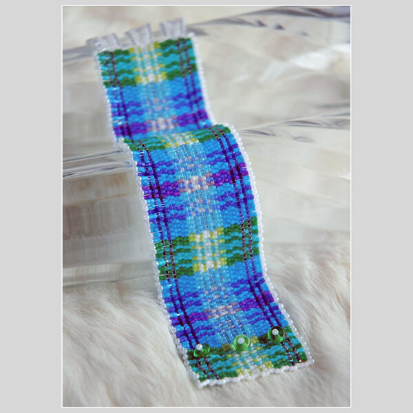 Blue Green Plaid Tartan Bracelet Cuff