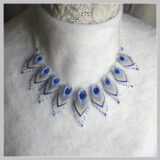 Blue and White Peacock Feathers Necklace