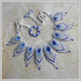 Blue and White Peacock Feathers Necklace
