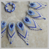 Blue and White Peacock Feathers Necklace