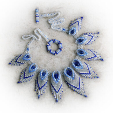 Blue and White Peacock Feathers Necklace