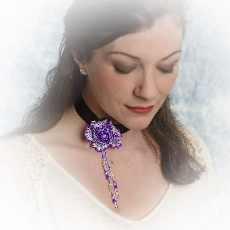 Victorian Violet Rose Choker 0273 Victorian Violet Beaded Rose Choker