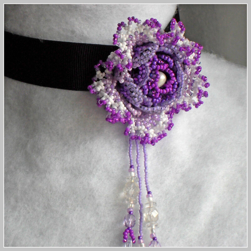 Victorian Violet Rose Choker 03f Victorian Violet Beaded Rose Choker