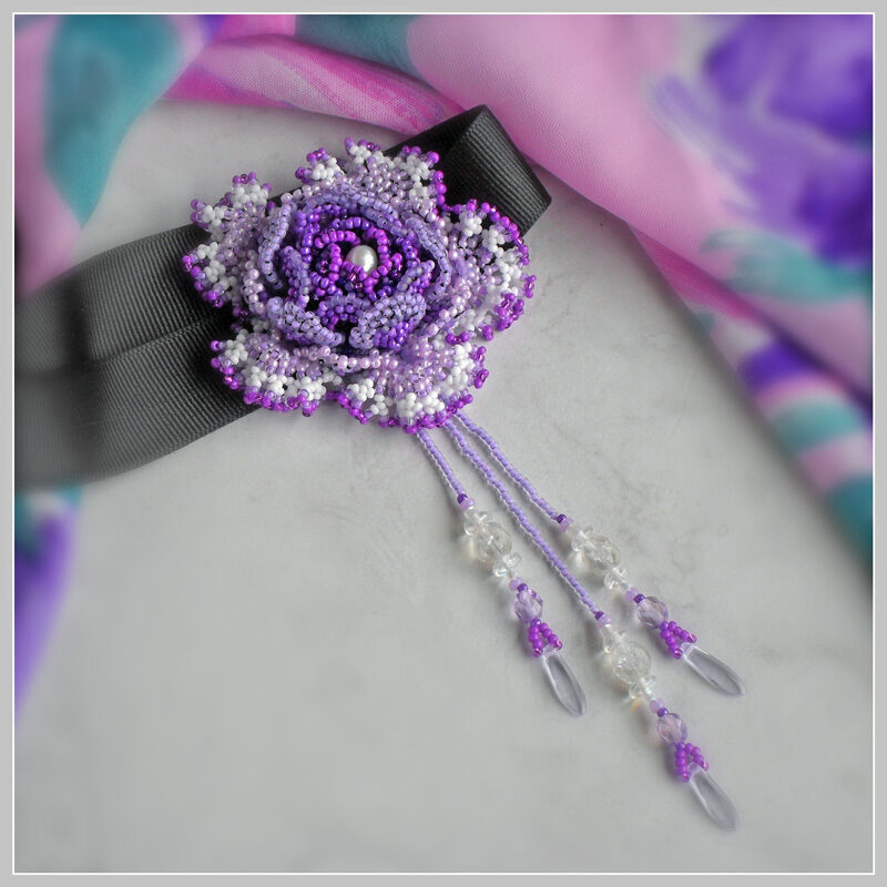 Victorian Violet Rose Choker 04f Victorian Violet Beaded Rose Choker