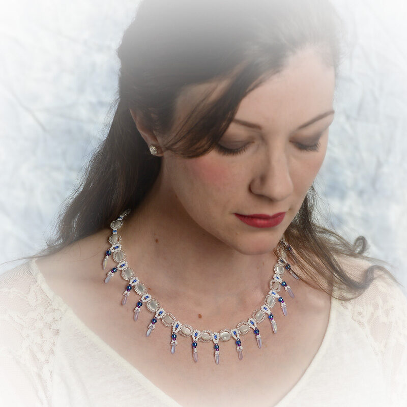 White Cats Eye Necklace 0190f White Cat's Eye Necklace with Dagger Drops