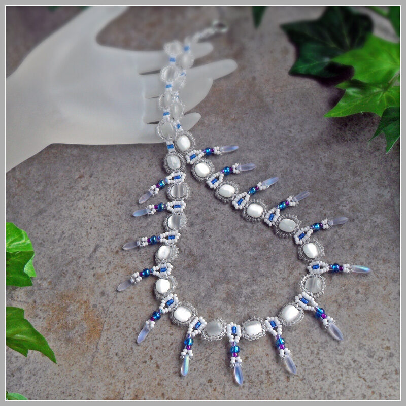 White Cats Eye Necklace 27f White Cat's Eye Necklace with Dagger Drops