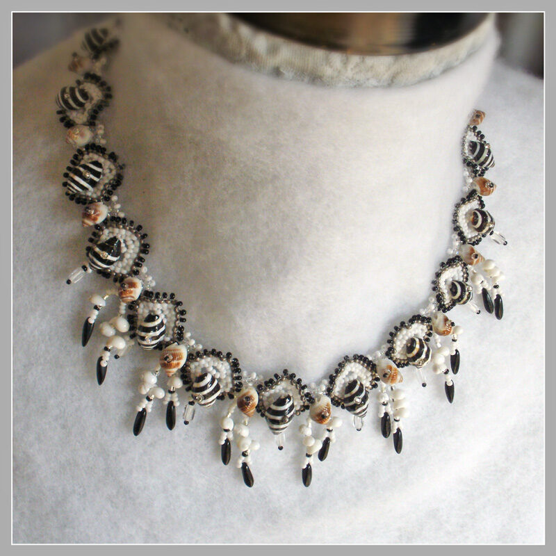 Zebra Stripes Seashell Necklace 01f Zebra Stripes Black and White Seashell Necklace
