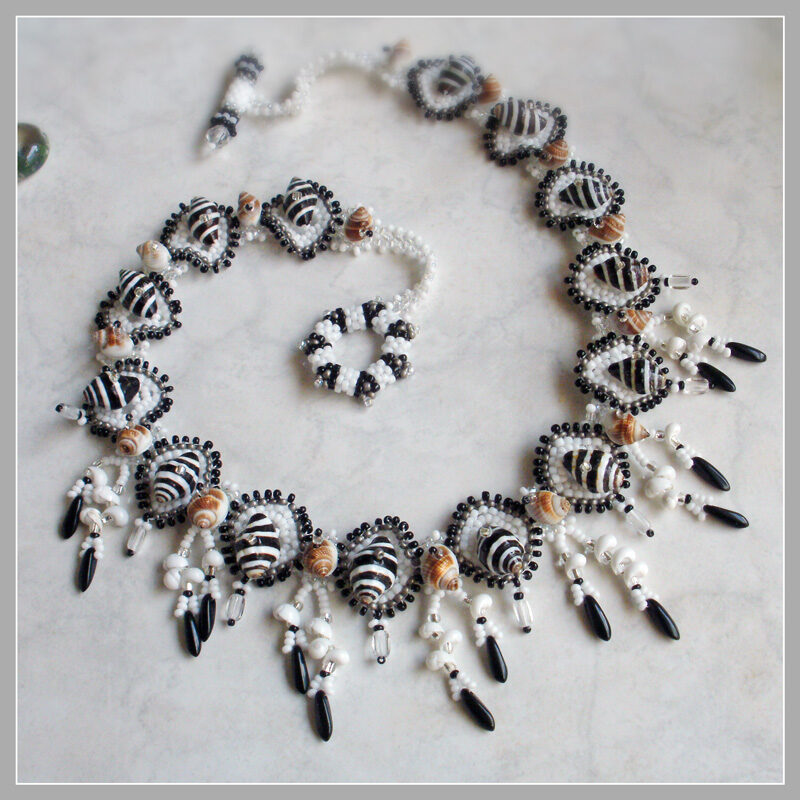 Zebra Stripes Seashell Necklace 03f Zebra Stripes Black and White Seashell Necklace