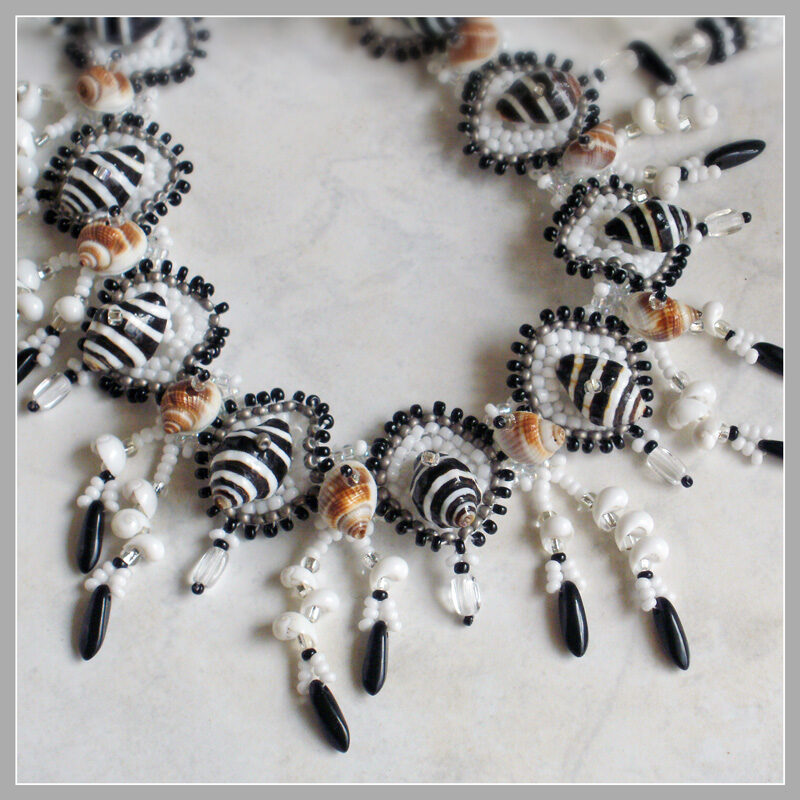 Zebra Stripes Seashell Necklace 05f Zebra Stripes Black and White Seashell Necklace