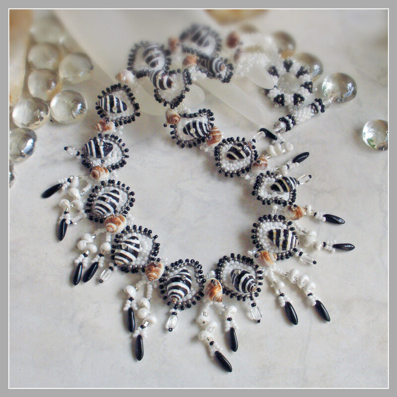 Zebra Stripes Seashell Necklace 11f Zebra Stripes Black and White Seashell Necklace