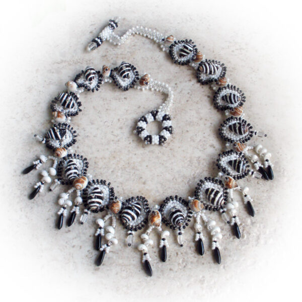 Zebra Stripes Black and White Seashell Necklace