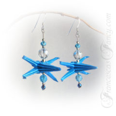 Origami Bright Blue Paper Spaceship Earrings