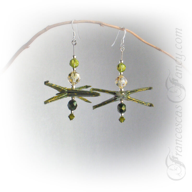 Origami Olive-Green Paper Spaceship Earrings
