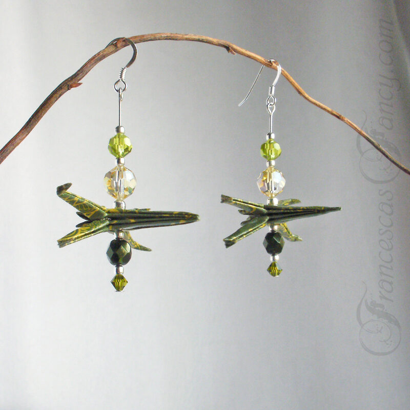 Origami Olive-Green Paper Spaceship Earrings 19ff Origami Olive-Green Paper Spaceship Earrings