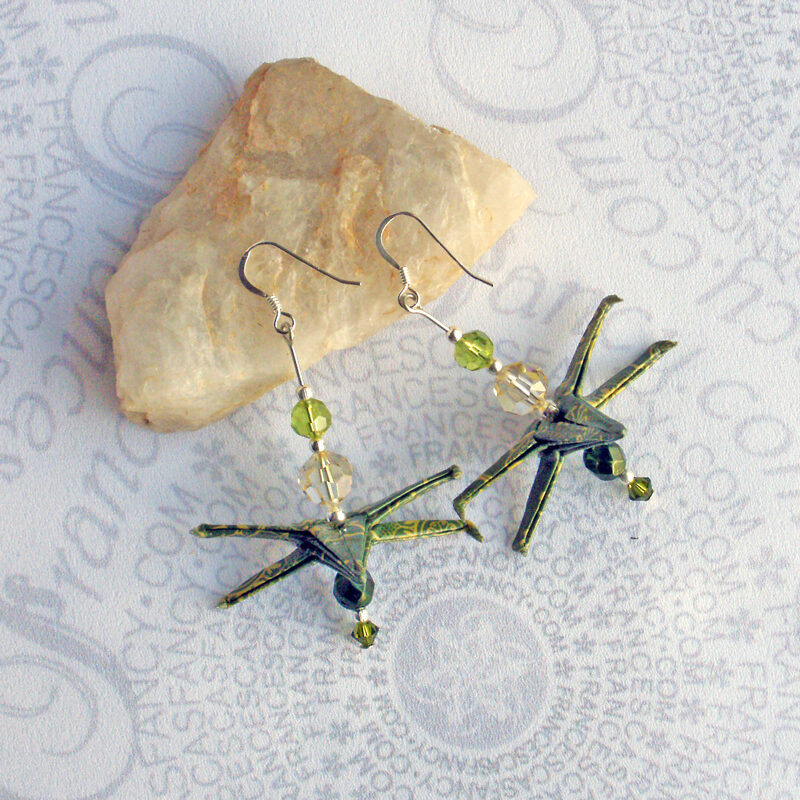 Origami-Olive-Spaceship-Earrings-20f Origami Olive-Green Paper Spaceship Earrings