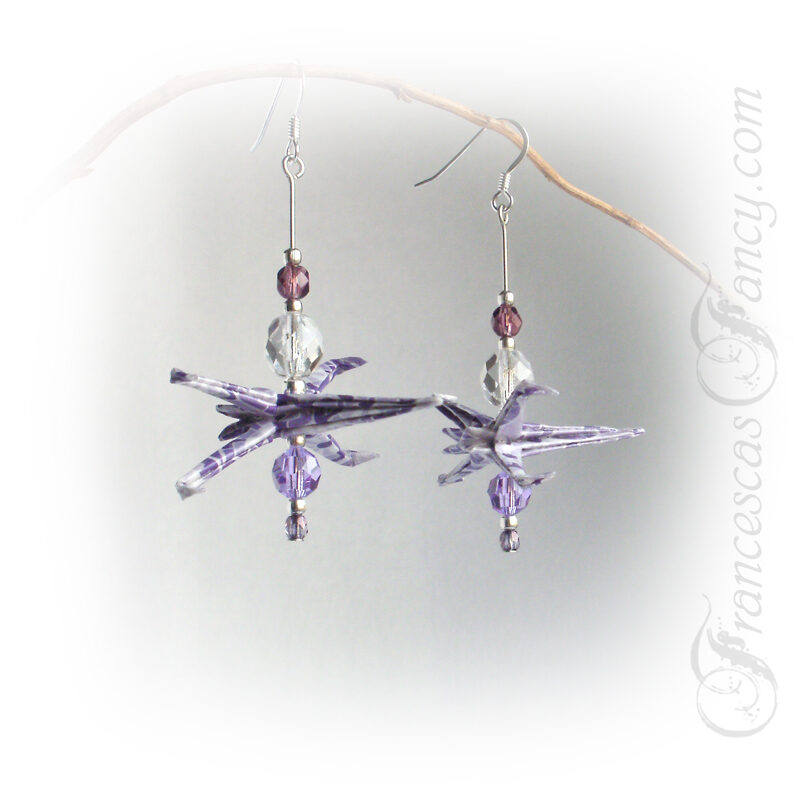 Origami Purple Paper Spaceship Earrings