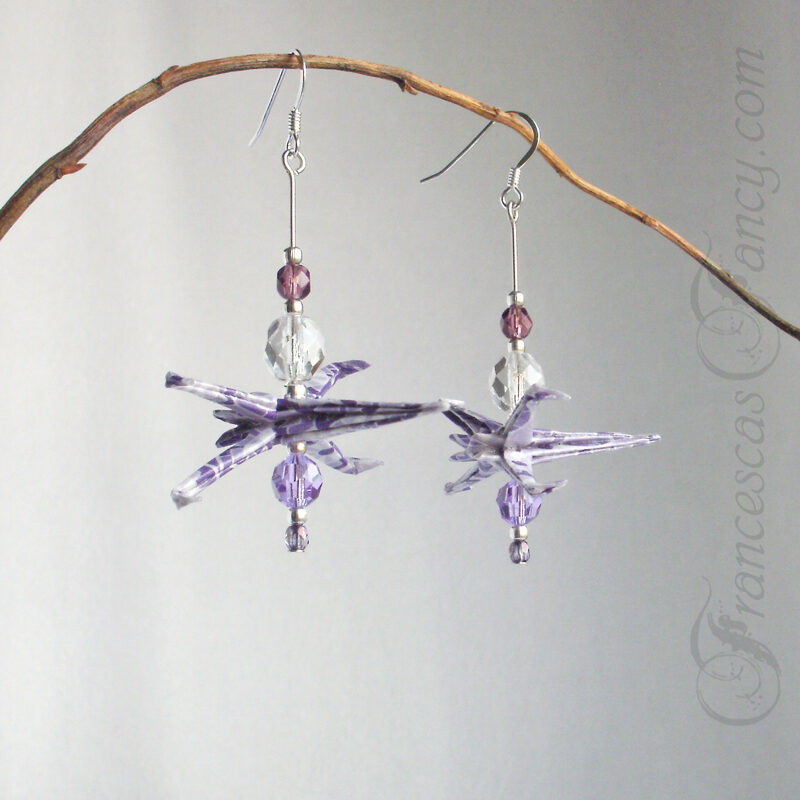 Origami Purple Paper Spaceship Earrings 04f Origami Purple Paper Spaceship Earrings