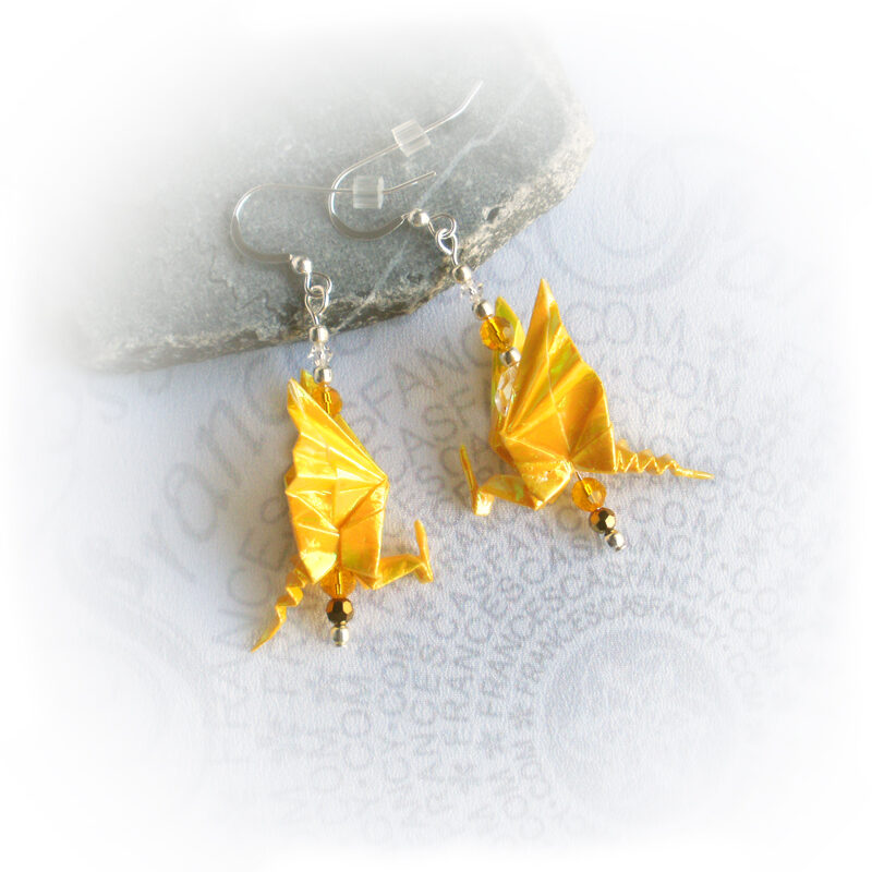 Origami Yellow Dragon Earrings