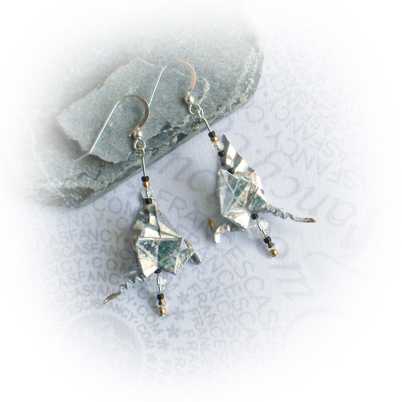 Origami-Silver-Glitter-Dragon-Earrings-01Bf Origami Silver Glitter Dragon Earrings