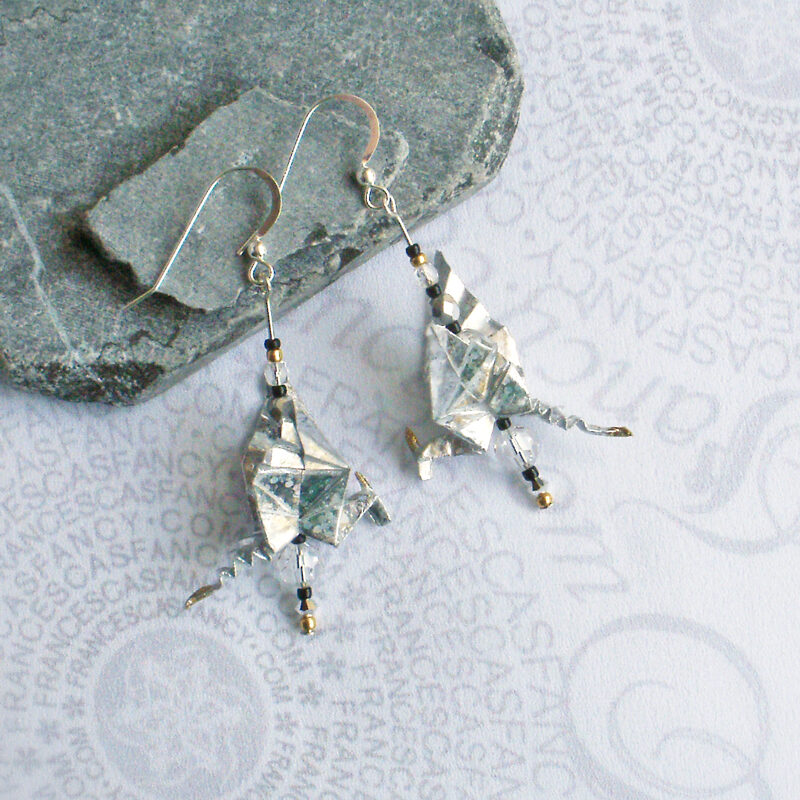 Origami-Silver-Glitter-Dragon-Earrings-01f Origami Silver Glitter Dragon Earrings