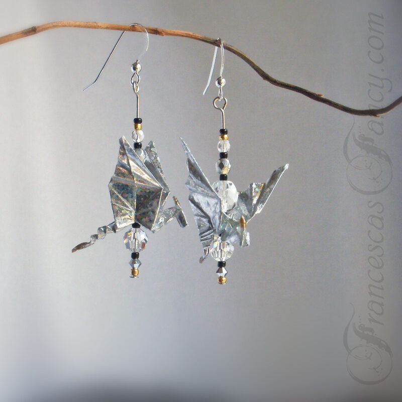 Origami-Silver-Glitter-Dragon-Earrings-05f Origami Silver Glitter Dragon Earrings