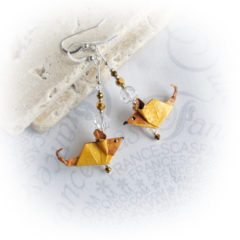 Origami Yellow & Tan Mice Earrings