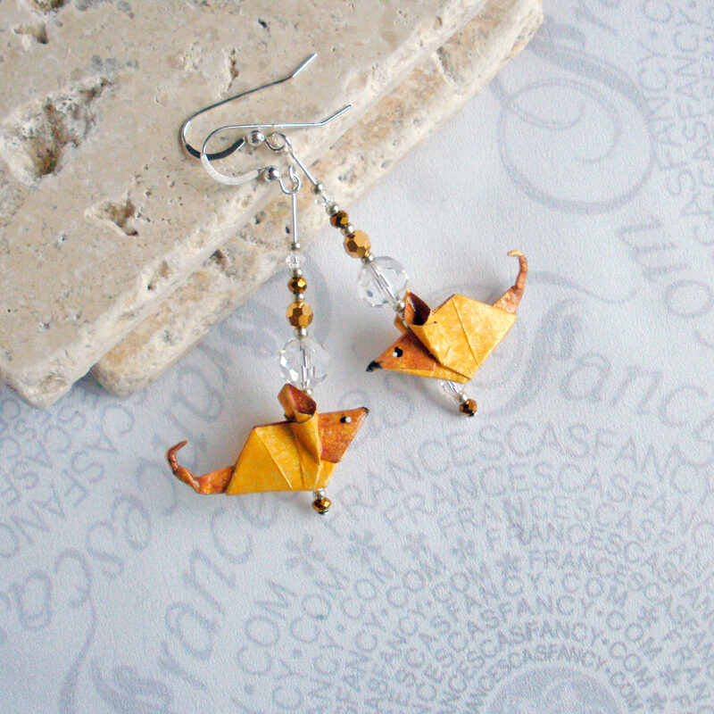 Origami-Yellow-Tan-Mice-Earrings-01f2 Origami Yellow & Tan Mice Earrings