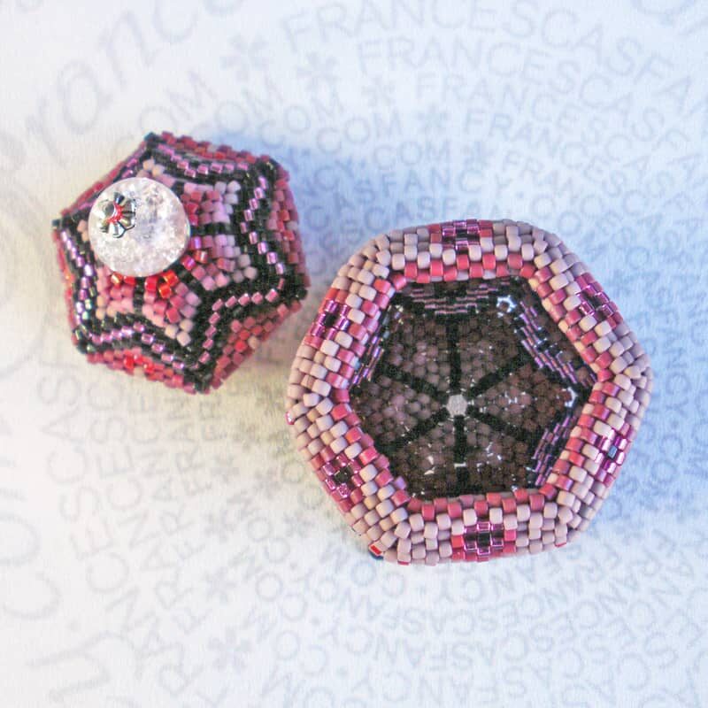 Beaded-Box-Hex-Mulberry-21fx Beaded hexagon box in mulberry red and purple colors
